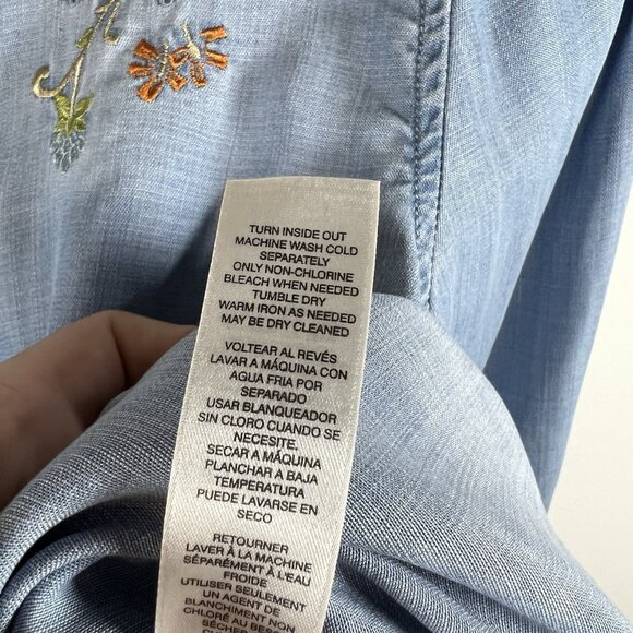 Chicos 0 Blouse Top Women’s S Blue Button Up Embroidered Floral Western Boho - Picture 7 of 10